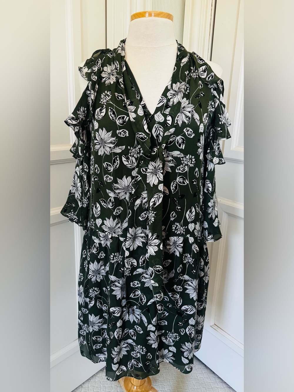 Olive green, cold shoulder dress